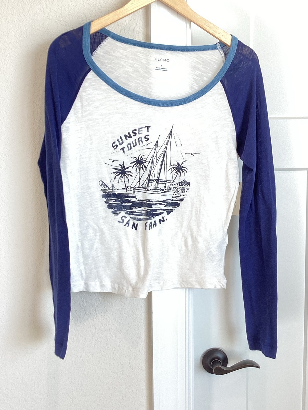 Anthropologie Ringer Tee Heritage Scoop Neck Long Sleeve New Small San Francisco - Picture 5 of 15